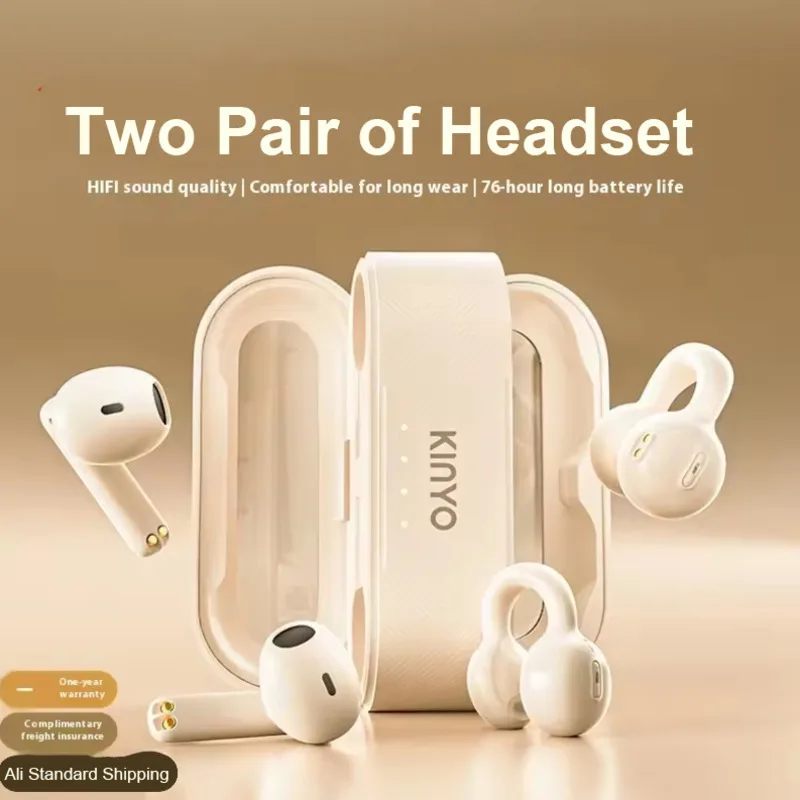 

Dual Pair True Wireless Headphones Bluetooth 5.4 OWS Bone Conduction Earclips Semi in Ear 2 in 1 Earphone Waterproof Sports Buds