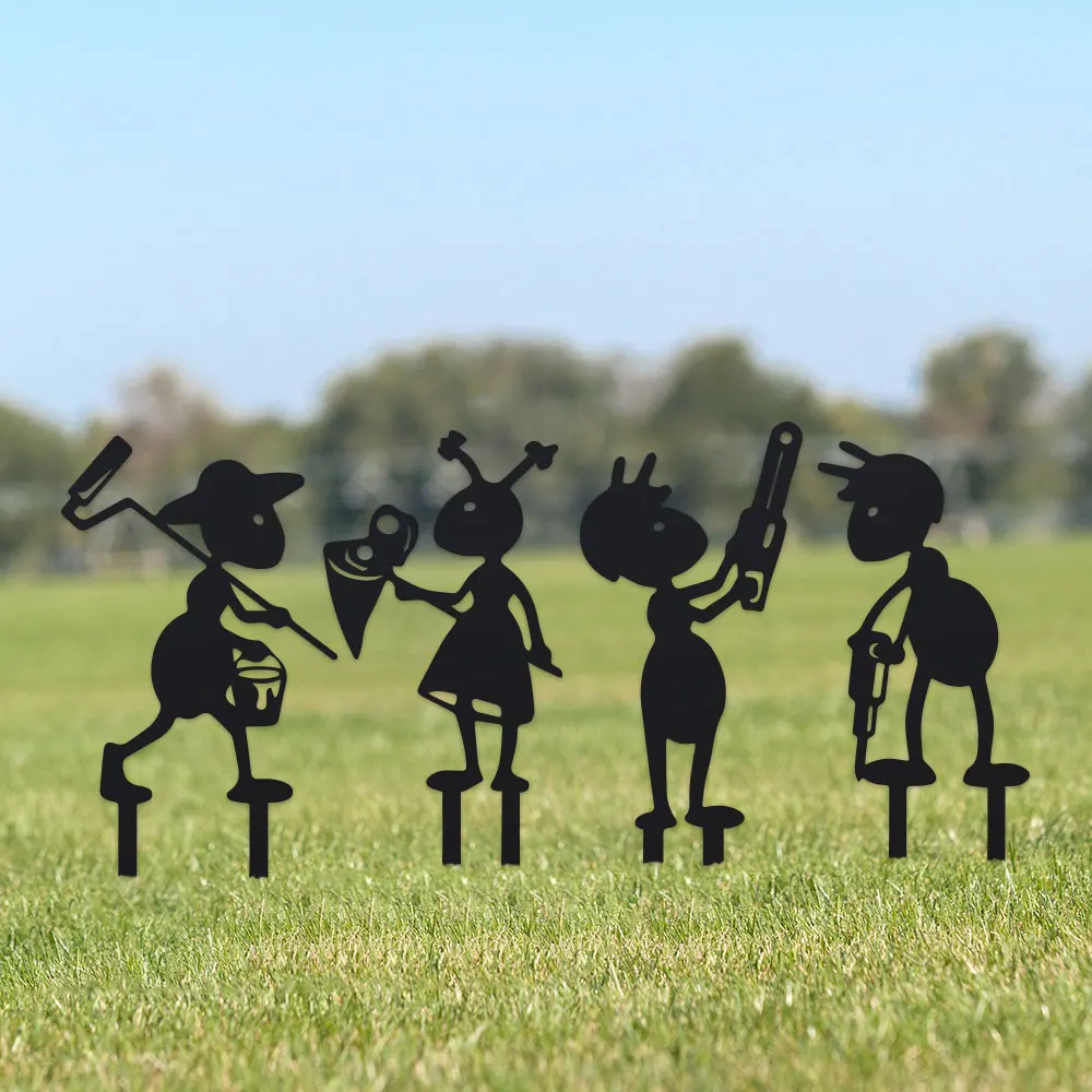 

Four-Piece Ant Metal Garden Stake Set: Working Ant Decor, Garden Lawn Metal Art Decoration, Outdoor Decor, Metal Sculptures