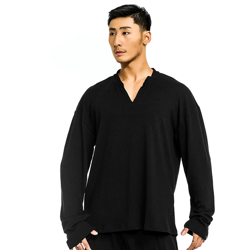 الذكور الصغيرة الخامس الرقبة طوق اللاتينية الرقص القمم للبالغين تشاتشا سامبا تانجو الحديثة ممارسة الملابس الرجال اللاتينية المرحلة الملابس DQS17835