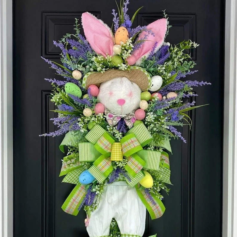 

1pc Easter Wreaths Bunny Spring Door Hanging Wreaths Holiday Decoration Garden Home Ornaments Plush Rabbit Wreaths