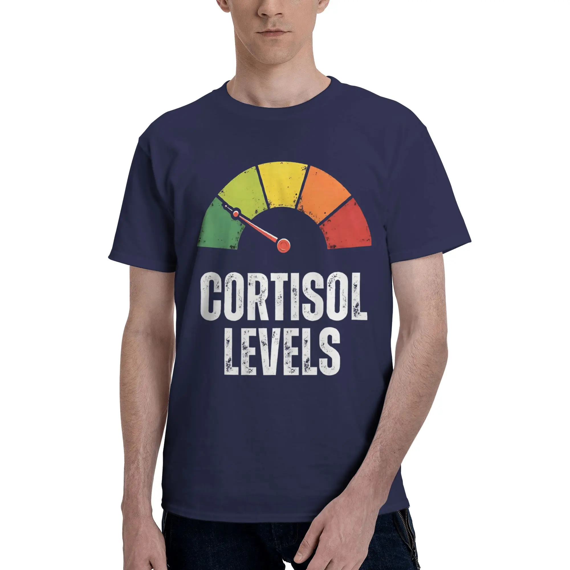 Low Cortisol Levels   Retro Stress Meter Funny 100% Cotton T-Shirt  Tops Tees For Men