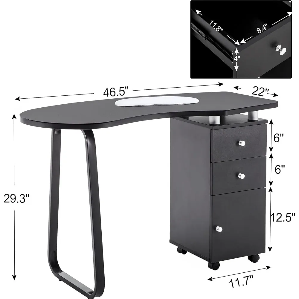 MESA DE MANICURA para salón de belleza, escritorio profesional para uñas, diseño ergonómico, materiales resistentes a acetona, color negro