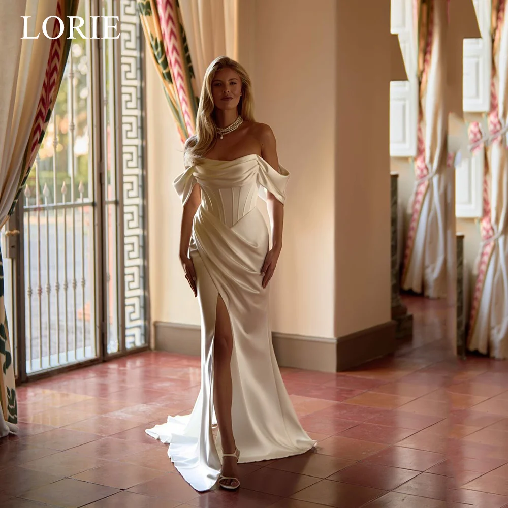 

LORIE Elegant Wedding Dresses Off The Shoulder Mermaid Side Slit Bride Prom Gown Pleats Floor-Length Bridal Gowns Customized