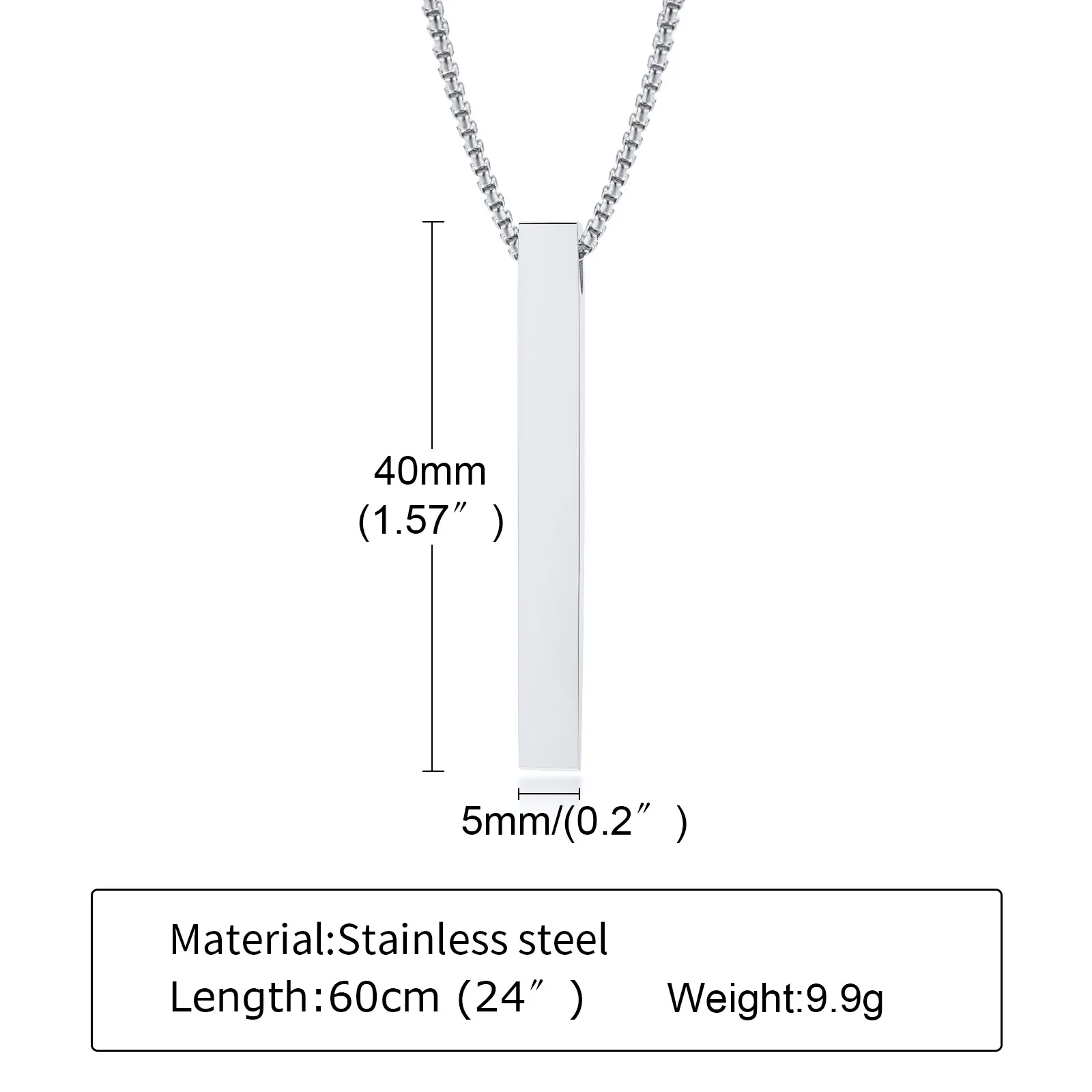 カスタム刻印された長方形のペンダントネックレス,3Dバー,抗アレルギー,ステンレス鋼のネックジュエリー