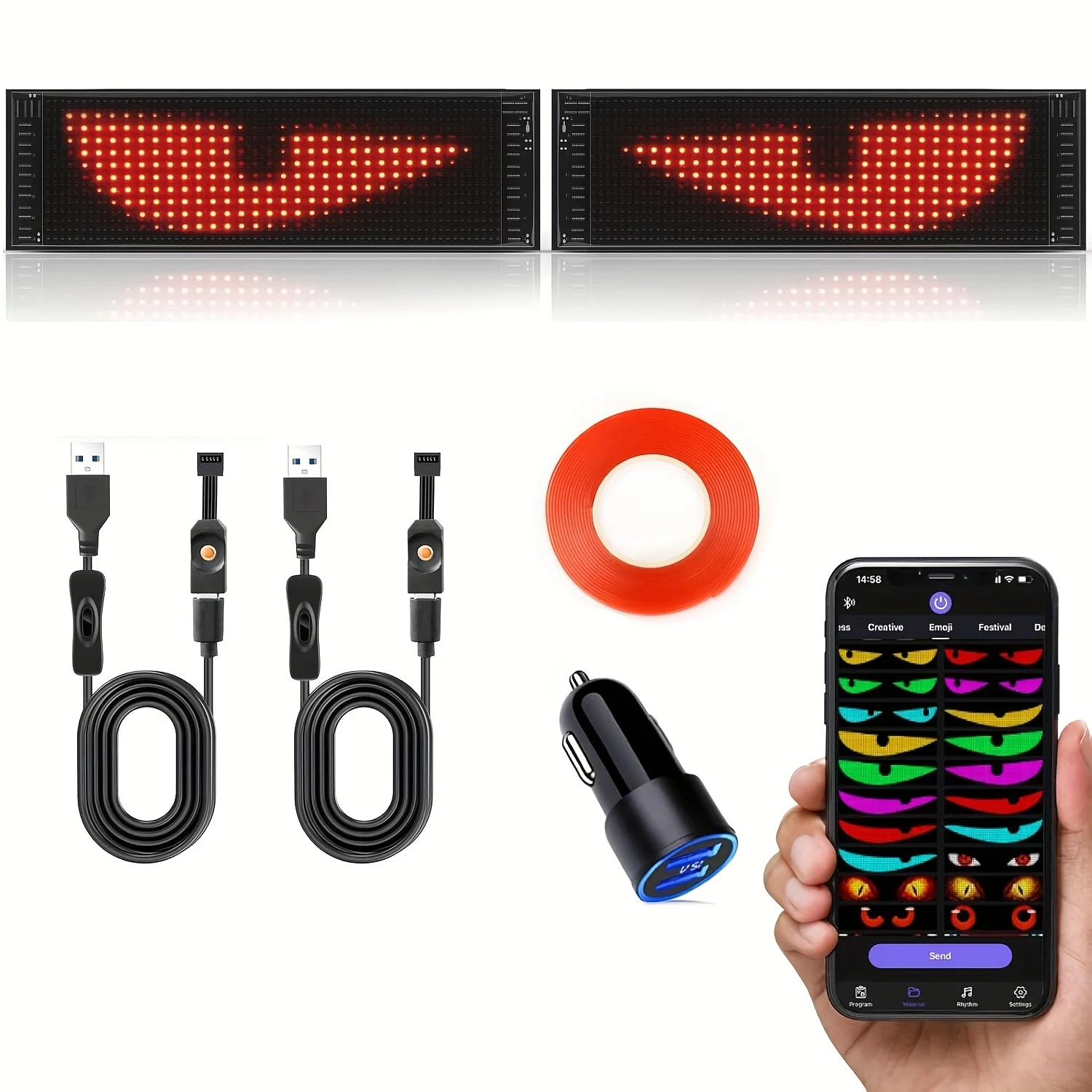 

Динамический свет Devil Eyes для автомобилей, лобовое стекло грузовика, программируемый светодиодный дисплей, гибкий мягкий экран, приложение Bluetooth, дистанционное управление