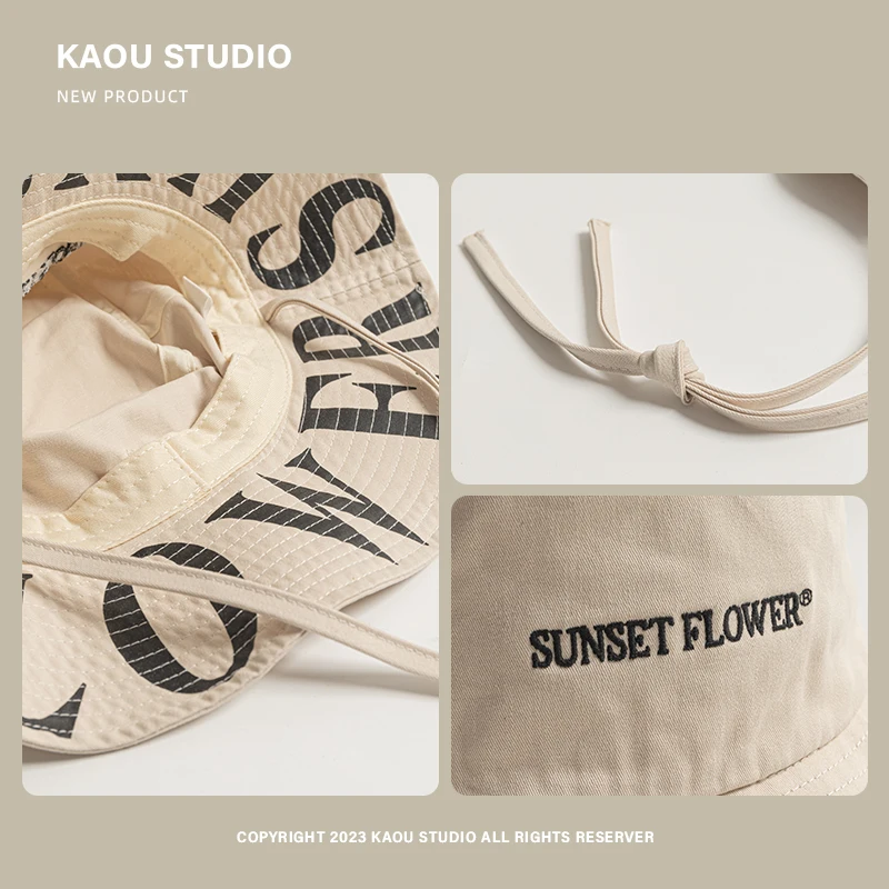 Bucket hat men's and women's trendy brand letters shopping outing couple versatile sun hat