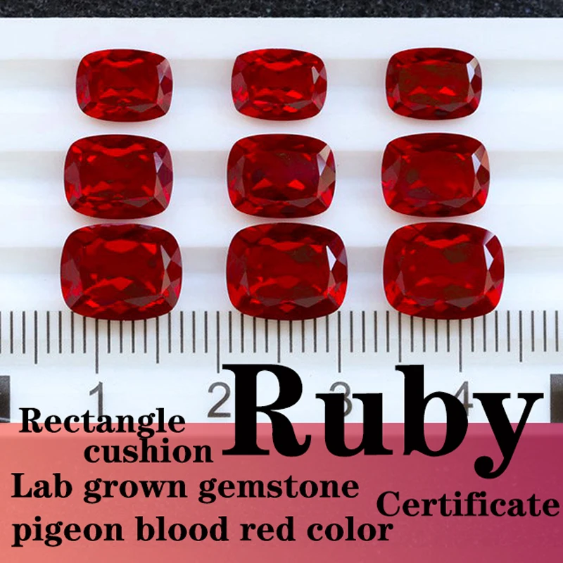 

Искусственный драгоценный камень рубин цвета «голубиная кровь», прямоугольной формы, огранка «кушон», с сертификатом, для изготовления ювелирных изделий своими руками