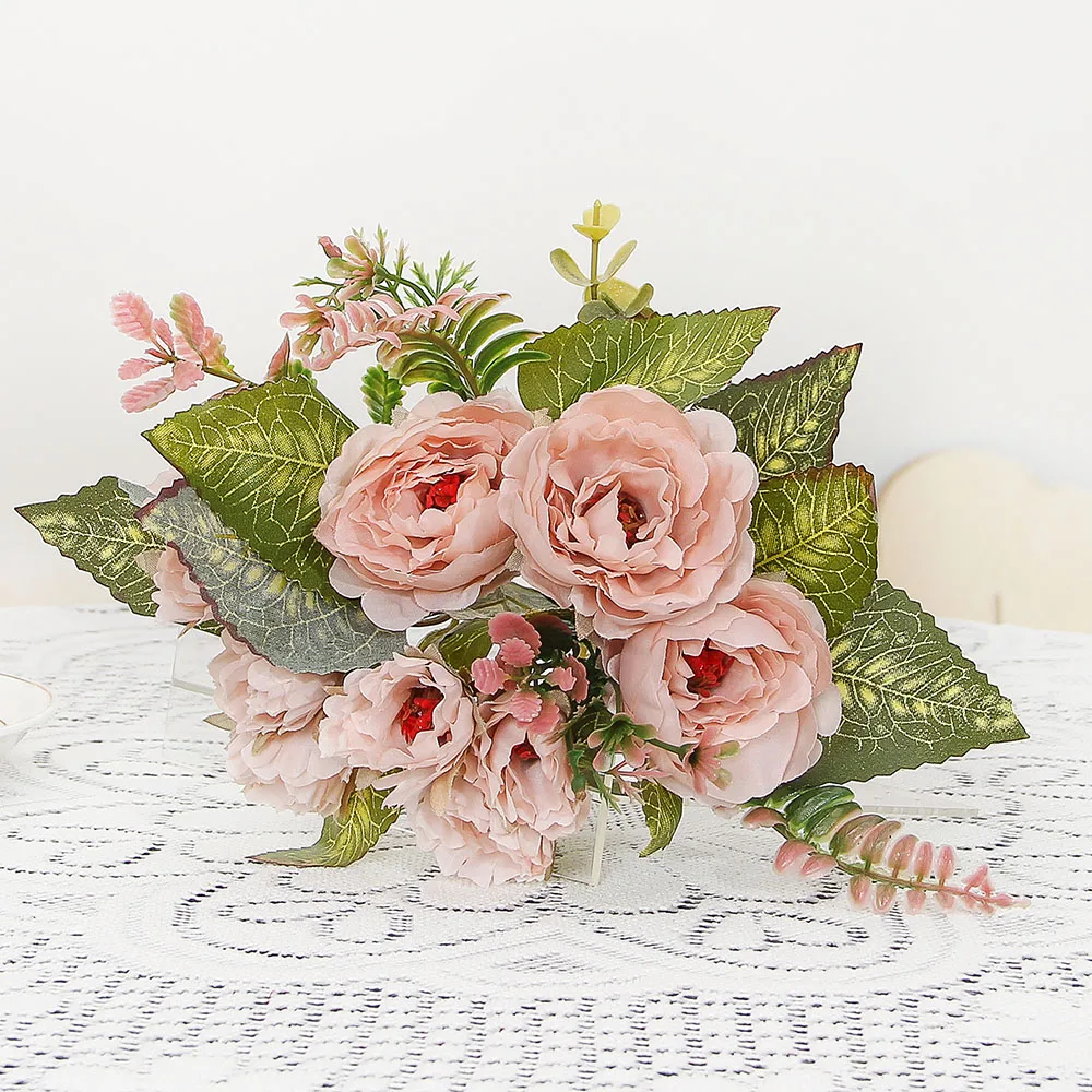 9 Köpfe Simulation Rose Gefälschte Hochzeit Bogen Seidenblume Dekoration Künstliche Hause Wohnzimmer Tisch Dekoration Gefälschte Blume – Detail 6