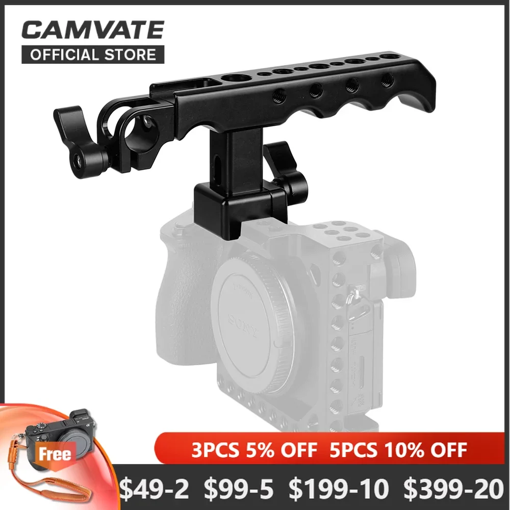 

CAMVATE Quick Release NATO Top Cheese Handle Grip With Standard Single 15mm Rod Clamp For DSLR Camera Cage Rig Support System