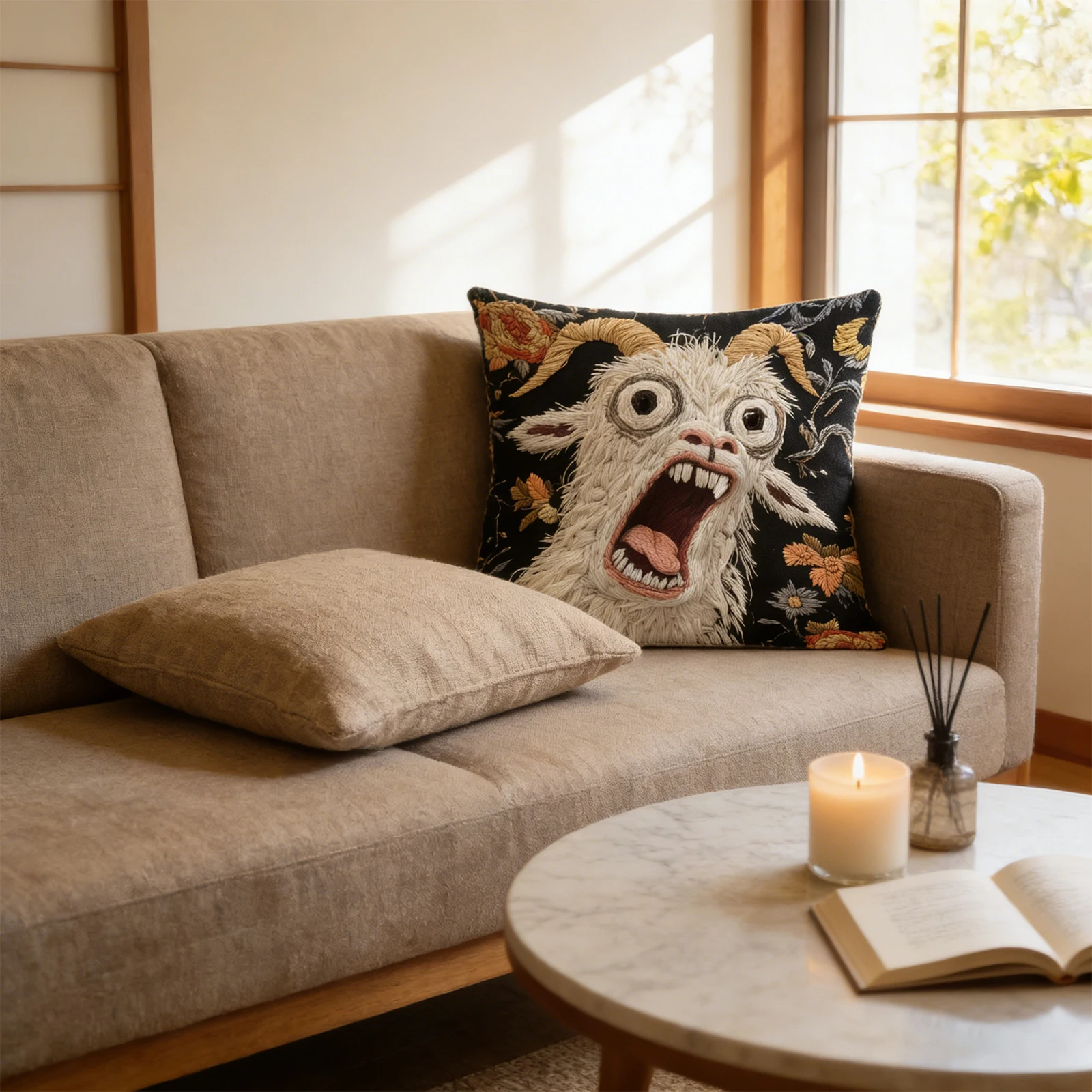 Screaming Goat Pillow Cover 5x45cm Funny Animal Plush Throw Pillow Case Cushion Cover for Couch Sofa Bedroom Decor