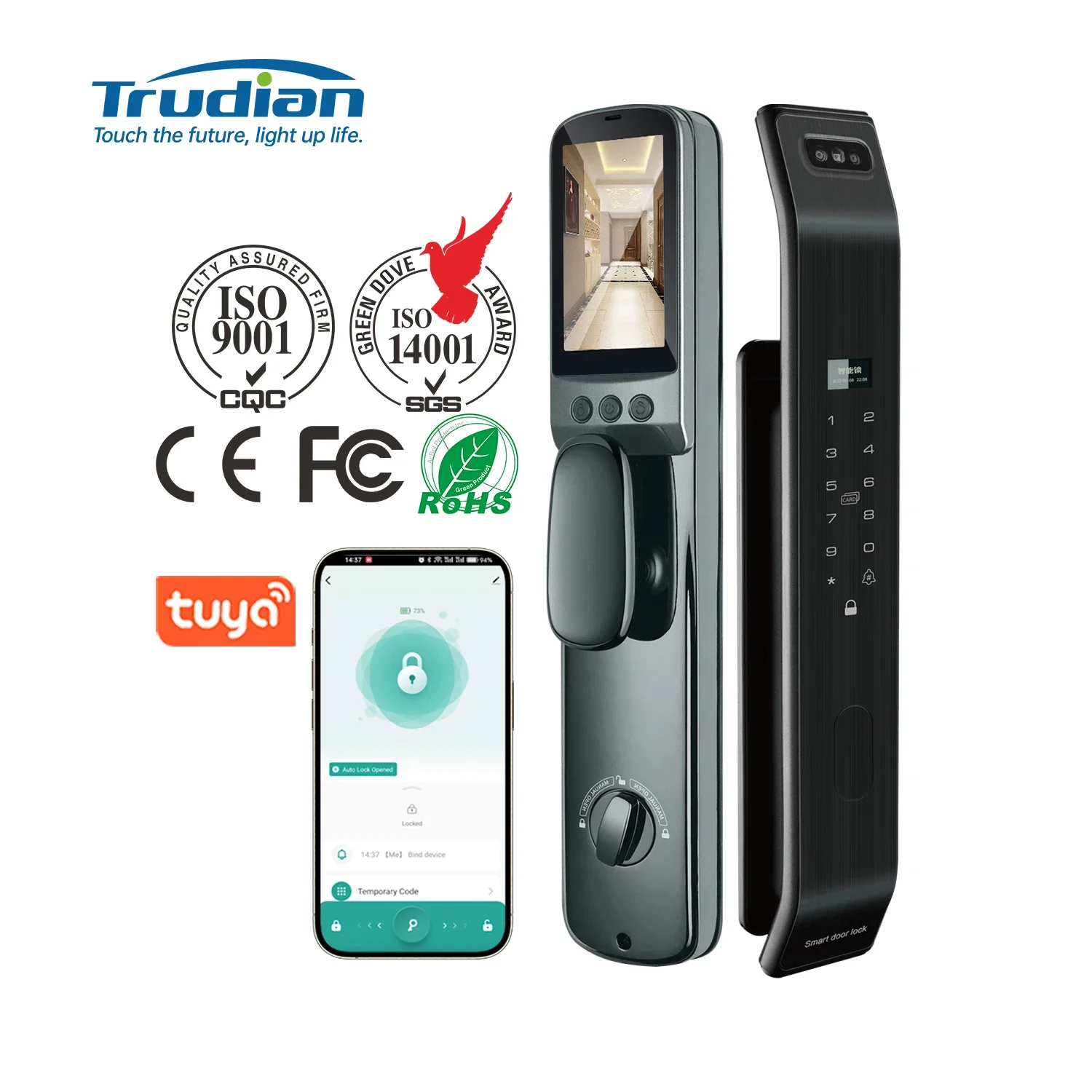 

Trudian New Arrival 3D Face Recognition Smart Door Lock with Camera Wholesale Price Smart Locks