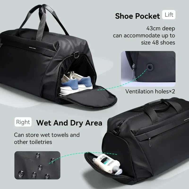 Large Capacity 45L Travel Bag for Men Business Commuting Dry and Wet Separation Can be Inserted Trolley High Quality Luggage Bag