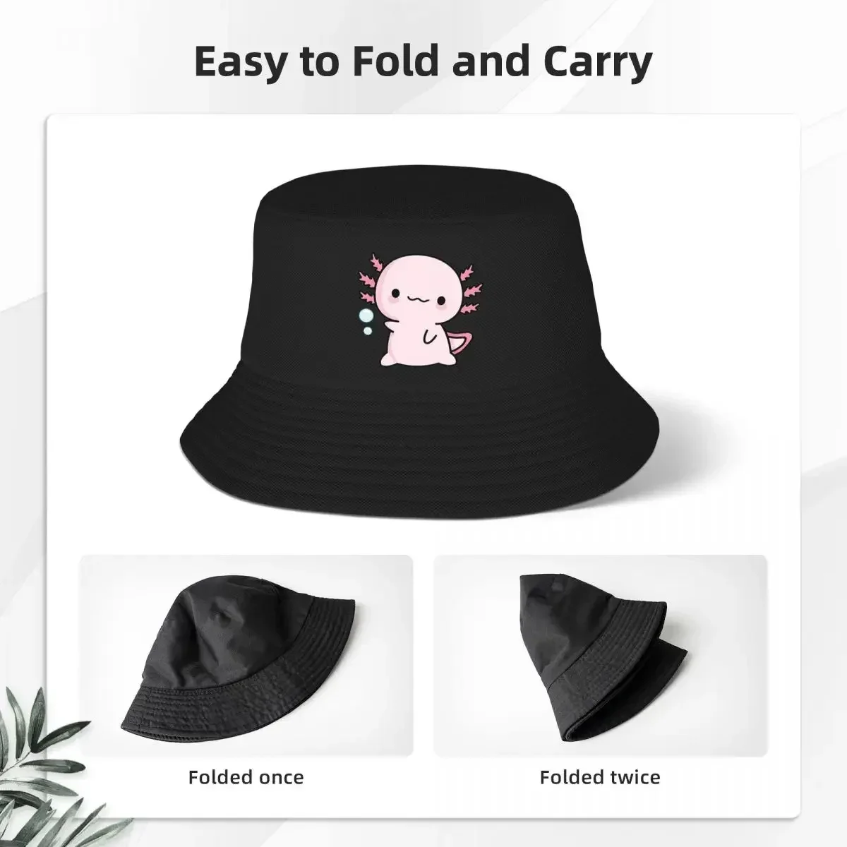 Cute Axolotl Salute Bucket Hat Panama For Kids Bob Hats Outdoor Fisherman Hats Summer Beach Fishing Unisex Caps