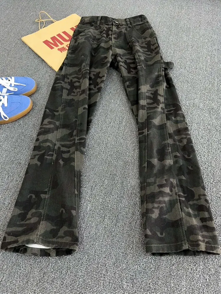 

Американские камуфляжные прямые джинсы, мужская облегающая рабочая одежда, джинсовая одежда со средней талией, молодежная верхняя одежда из полиэфирного волокна