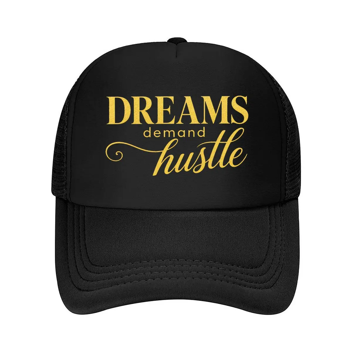 Dreams Demand Hustle Gold Typography Mesh Baseball Cap For Womens Unisex Female Beach Dad Hat Hip Hop