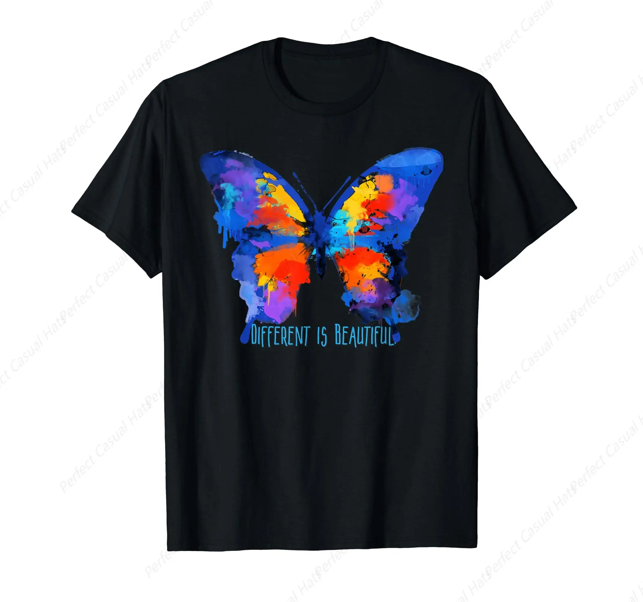 Colorful Butterfly Different Is Beautiful Printed Basic T-Shirt  Men Woman Artistic pursuit Cotton High Quality Tees Tops   ?