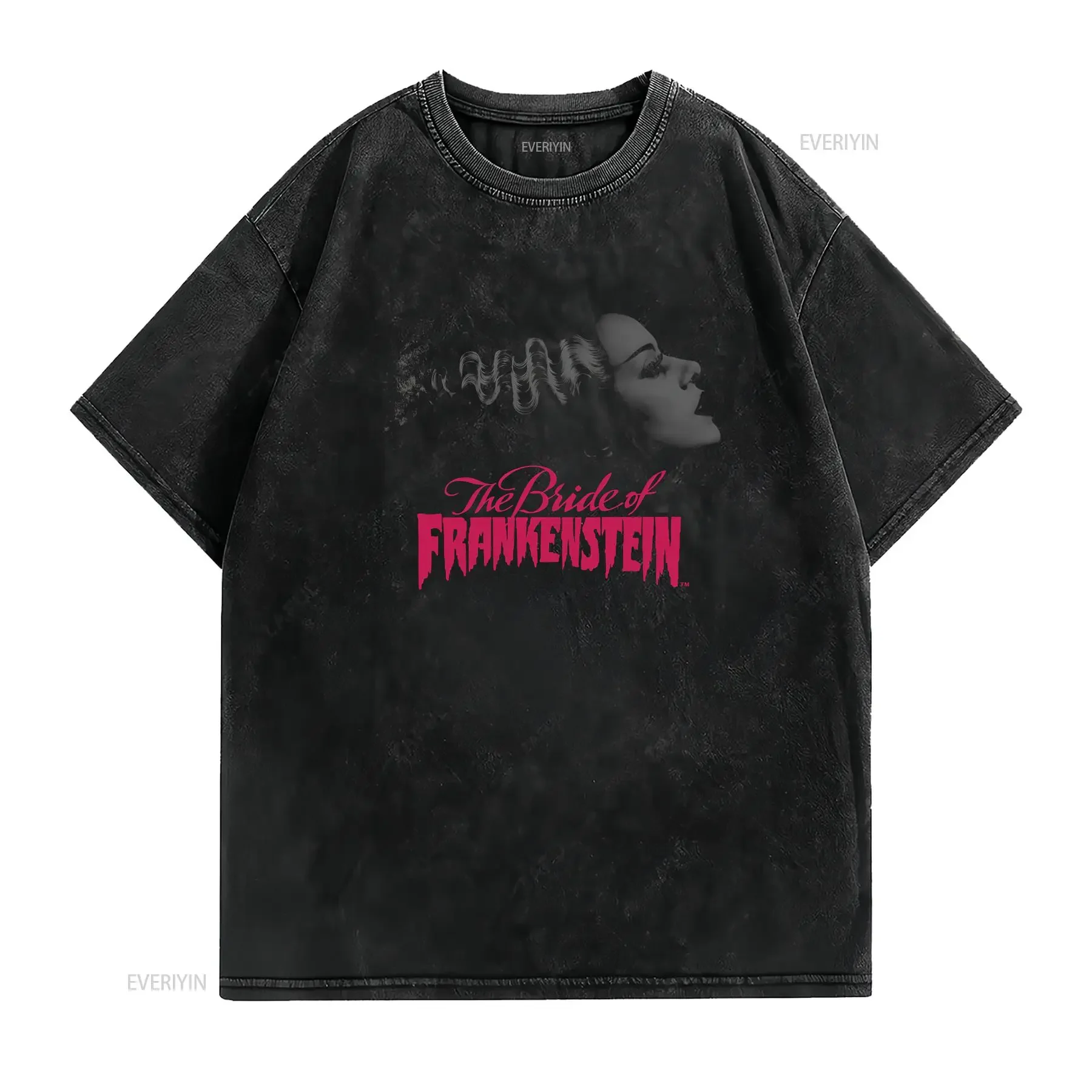 Official Universal Monsters Bride Of Frankenstein Greyscale T Shirt Black vintage Washed Comfortable Breathable Stylish fashion