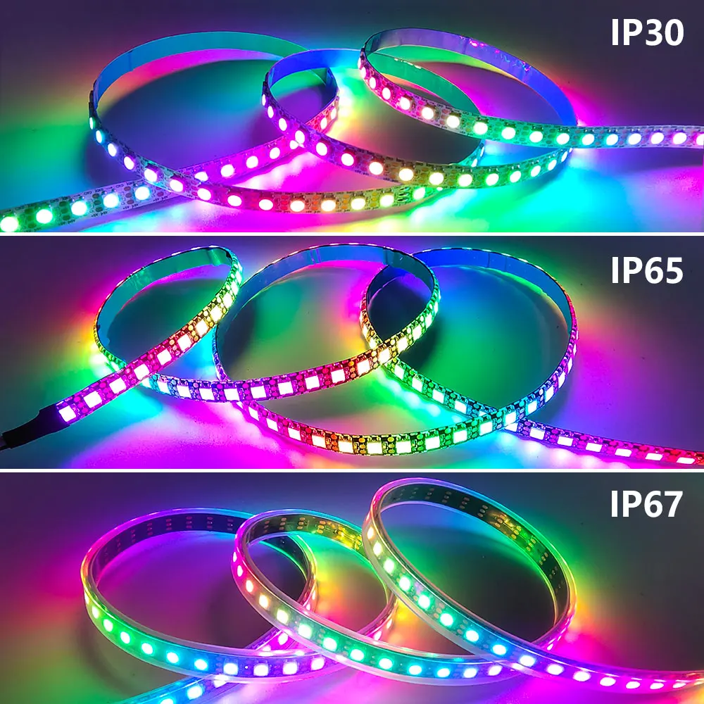 DC5V WS2812 Led Strip Light.WS2812B Individually Addressable RGB LED Light 30/60/74/96/144Leds/m Black White PCB IP30 IP65 IP67