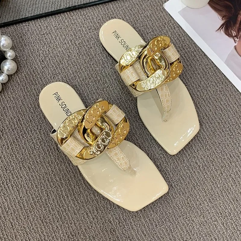 Flat Slippers Women 2024 Summer Colore Crystal Metallic Design Shoes for Women Sandals Non-slip Sexy Beach Flip-flops Slides