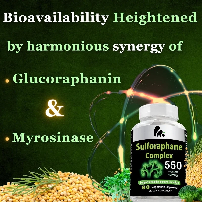 

550 milligrams sulforaphane supplement, staphylococcin and myrosinase broccoli - antioxidant and cellular health | 60 capsules