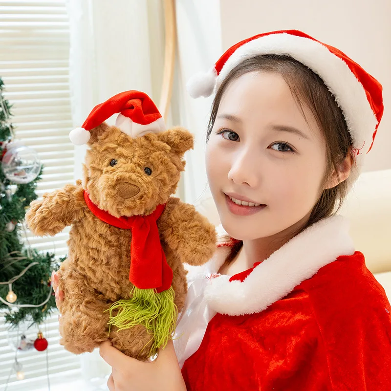 Peluche natalizio super carino Orsetto di peluche Kawaii Peluche Peluche Bambola Sciarpa di Natale Decor Regali di Natale per bambini
