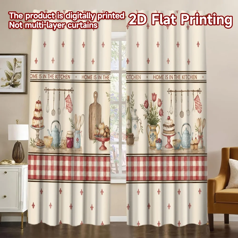 2D FLAT PRINTING 2pcs Curtains (Without Rod) Cozy Kitchen Counter Decor Minimalist Chic Curtains Prints Light Filtering Curtains