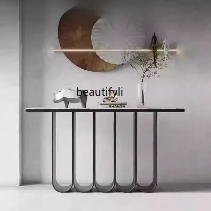 

Italian light luxury entrance table against the wall modern simple aisle ultra-narrow entrance counter marble entrance table
