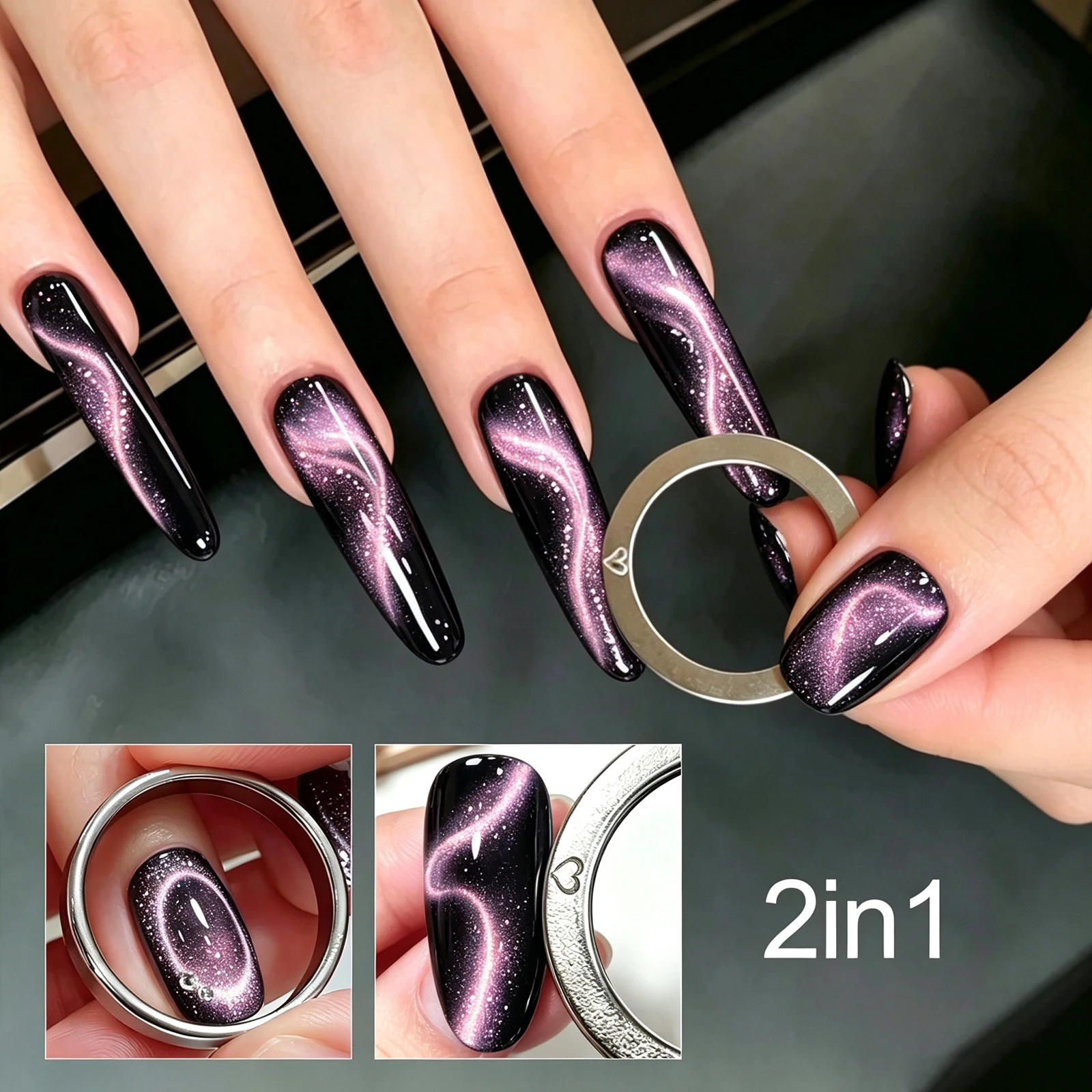 Outil magnétique 2-en-1 pour ongles effet œil de chat, aimant puissant pour halo circulaire, pour vernis gel magnétique DIY et salon