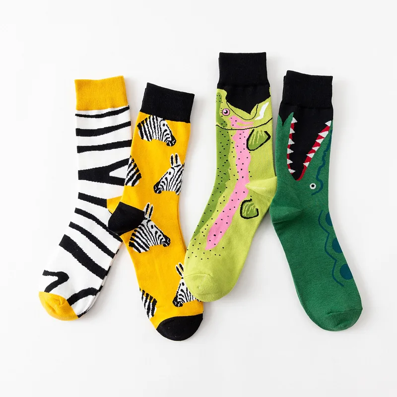 Fashion color men\'s socks in the tube horse striped crocodile animal series personalized couple socks