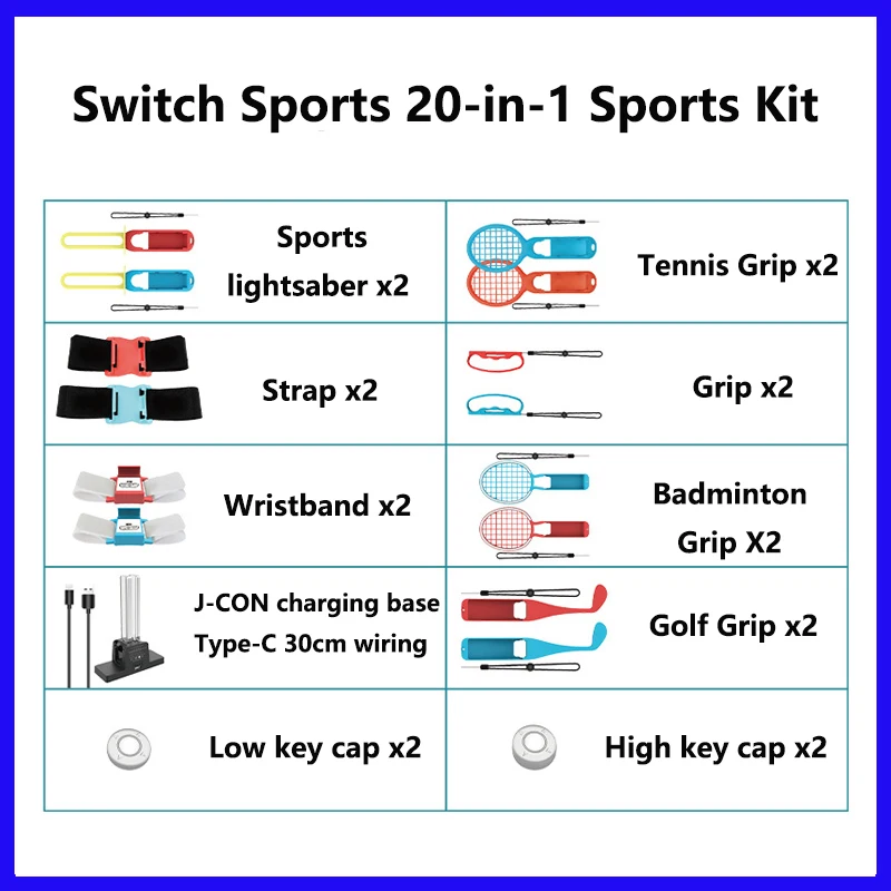 For Switch Sports 20 in 1 Somatosensory Sports Suit Grip Wrist Strap Strap Lightsaber Tennis Racket HBS-461