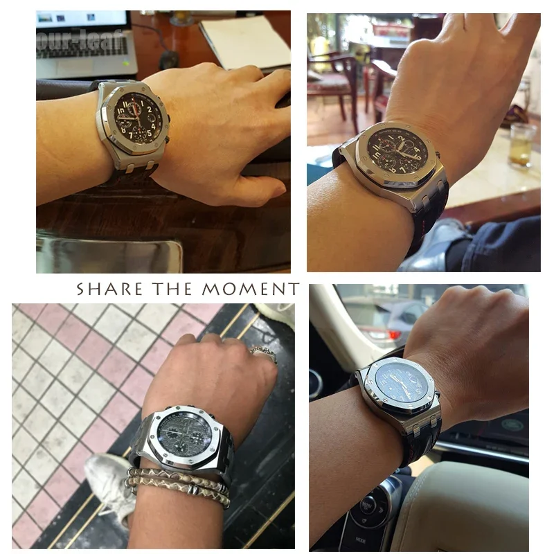 Leather watch strap for Audemars Piguet Royal Oak Ap26470 15703 soft comfortable waterproof sweat-proof notch folding buckle28mm
