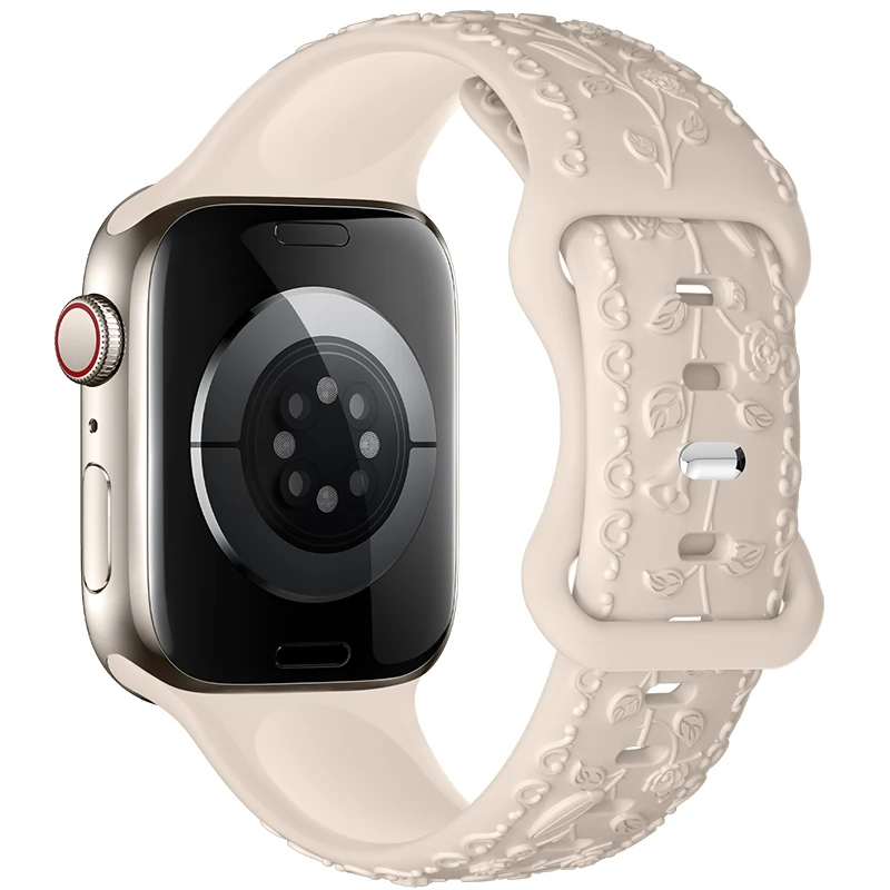 Correa grabada para Apple Watch, banda de 44mm, 45mm, Ultra 49mm, 41mm, 40mm, 45mm, 40mm, pulsera para mujer, series iwatch 8, 9, 7, 3, se