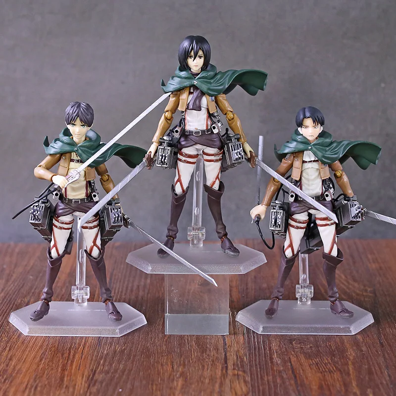 Figma Attack on Titan Eren Jaeger / Mikasa Ackerman / Levi Ackerman / PVC Action Figure Model Toy Figuirne