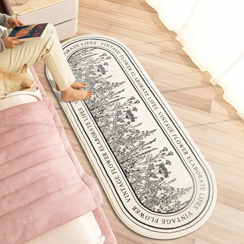 VIKAMA Modern Simple Imitation Cashmere Bedroom Bed Rug Oval Bed Front Mat Light Luxury Ins Style Carpet Nordic Living Room Rug