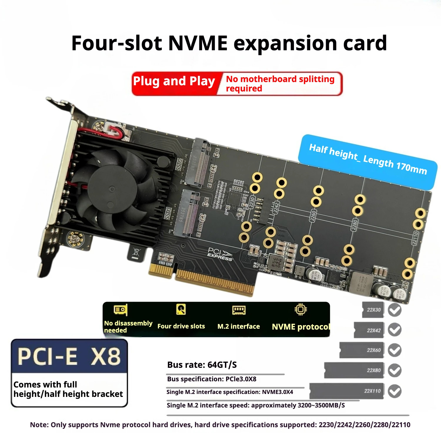 

четырехдисковая карта расширения M.2 половинной высоты plx8747, без привода, без разделения