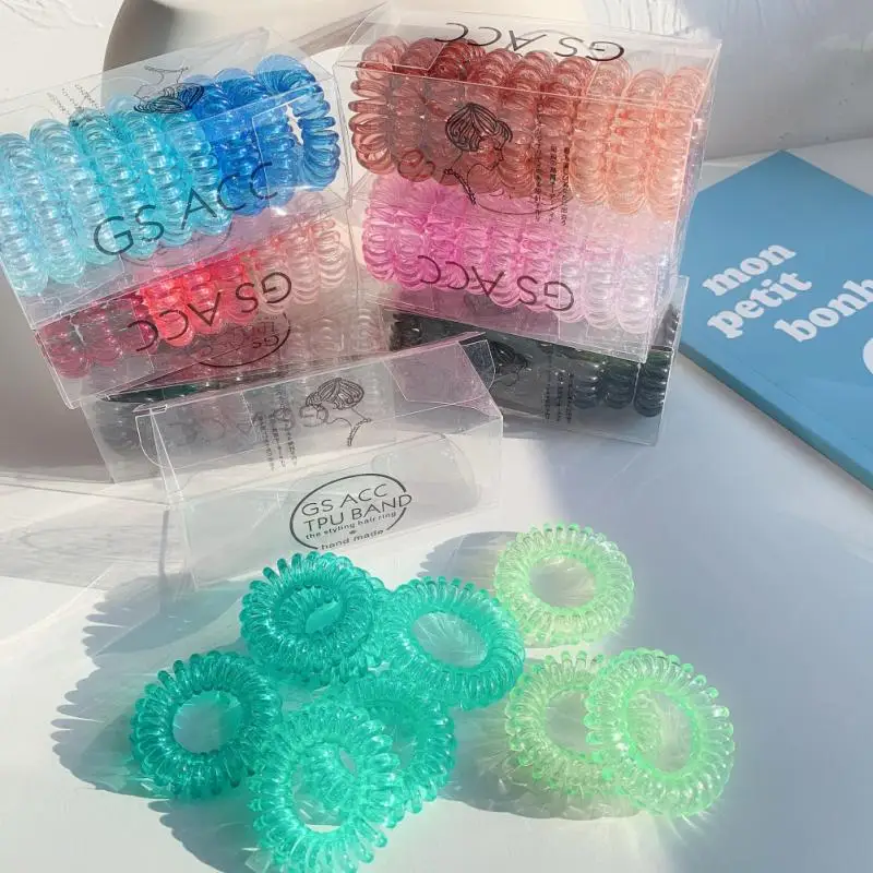 

9 Pcs/Box Phone Cord Hair Ties Telephone Wire Elastic Hair Band Rope Transparent Rubber Bands Hair Circle For Women Girls Makeup