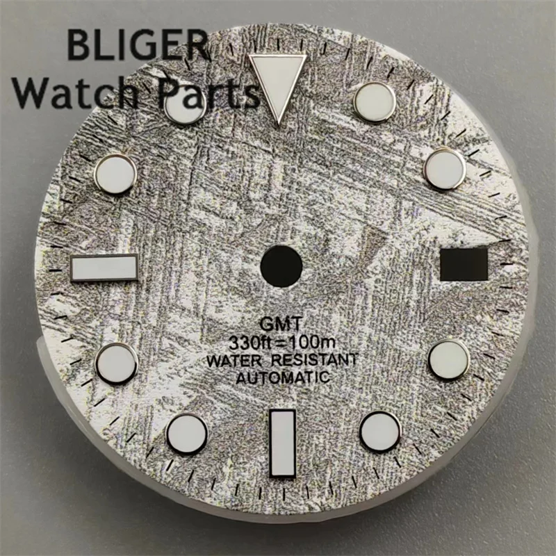 BLIGER 29mm Meteorite Pattern Dials Fit NH34 Movement Green Luminous Suitable for Mechanical Watch Installation Accessories