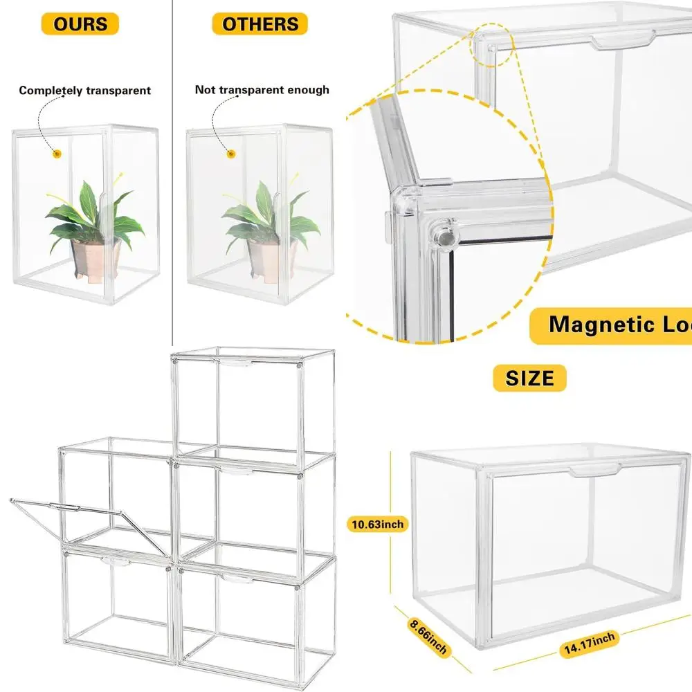 

Stackable Clear Plastic Storage Bins with Magnetic Lids, Dustproof Display Cases for Books, Cosmetics, Collectibles, and Shoes (