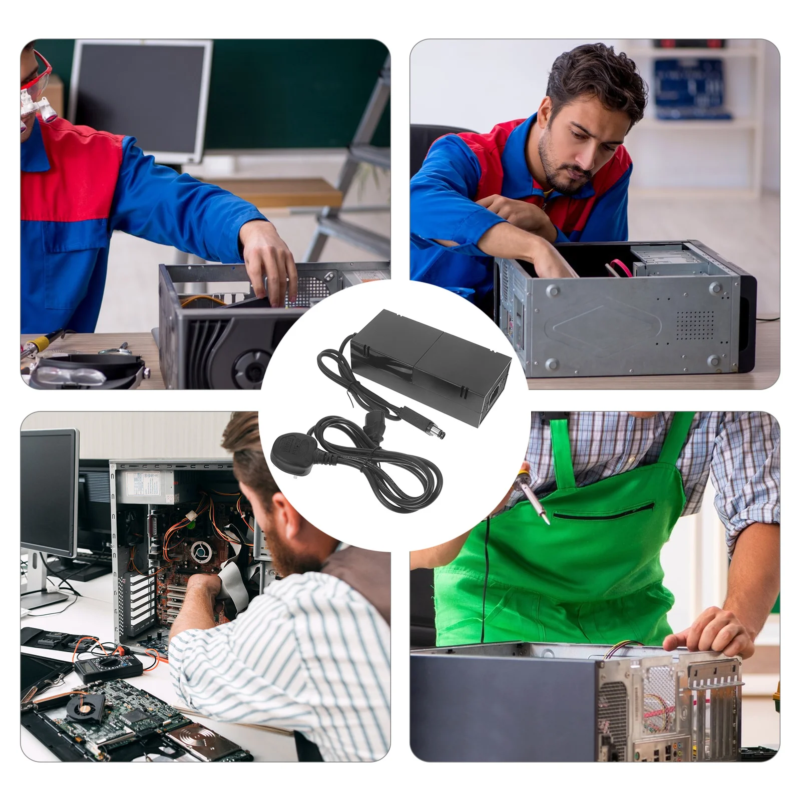 محول طاقة 135 وات، مروحة تبريد عالمية مدمجة بتيار متردد، 100-240 فولت، مؤشر LED للحماية من الحرارة الزائدة، أسود