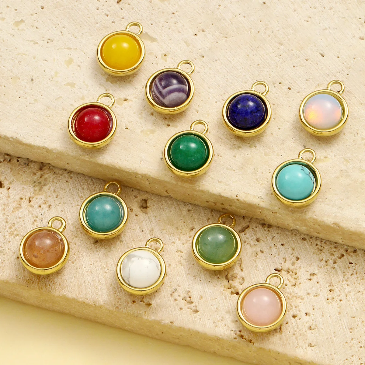 

3Pcs/Lot Stainless Steel Round Charms Natural Birth Stone Pendants For DIY Making Bracelet Necklace Jewelry Accessory Wholesale