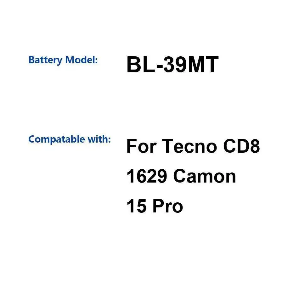 

Высокоэффективный аккумулятор мобильного телефона 4000 мАч BL-39MT для Tecno CD8 1629 Camon 15 Pro