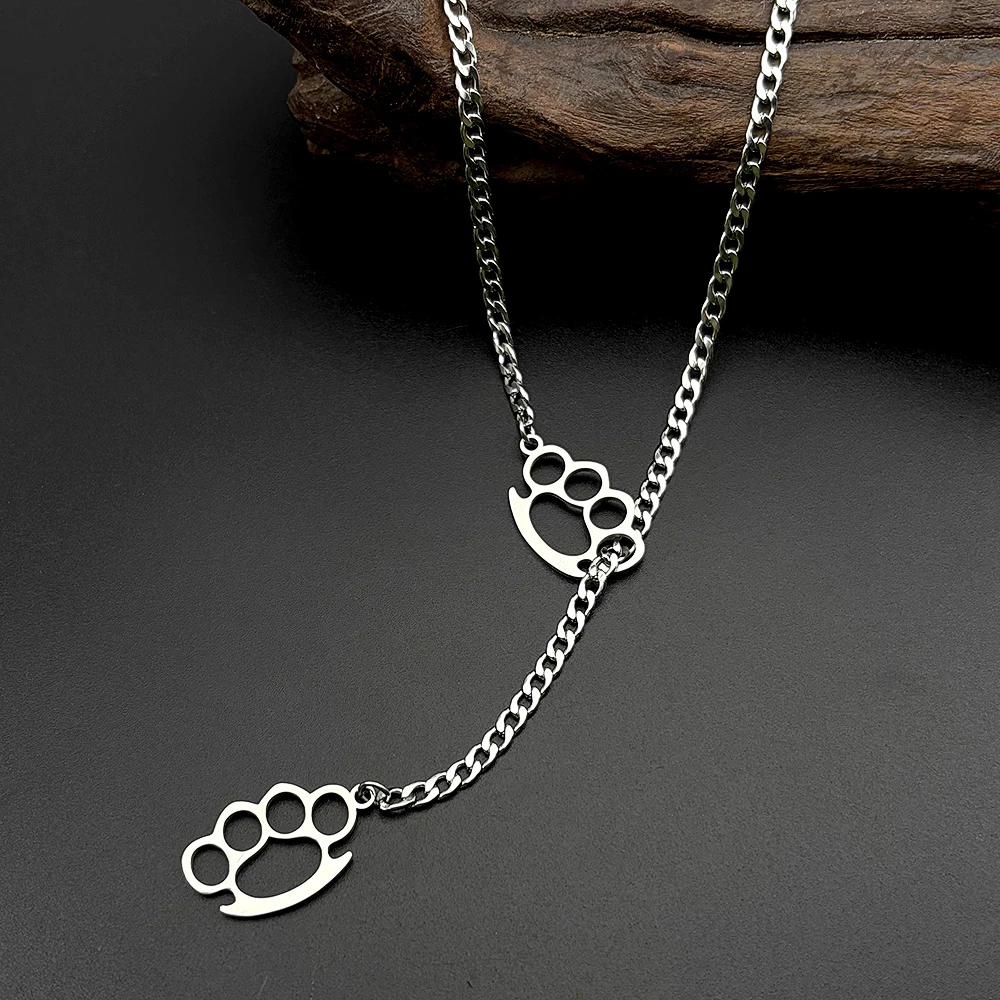 Hiphop Knuckle Duster Curb Chain für Damen und Herren, Edelstahl, silberfarben, Street Rock Rapper, coole DIY-Kampfhalskette, Schmuck – Detail 7