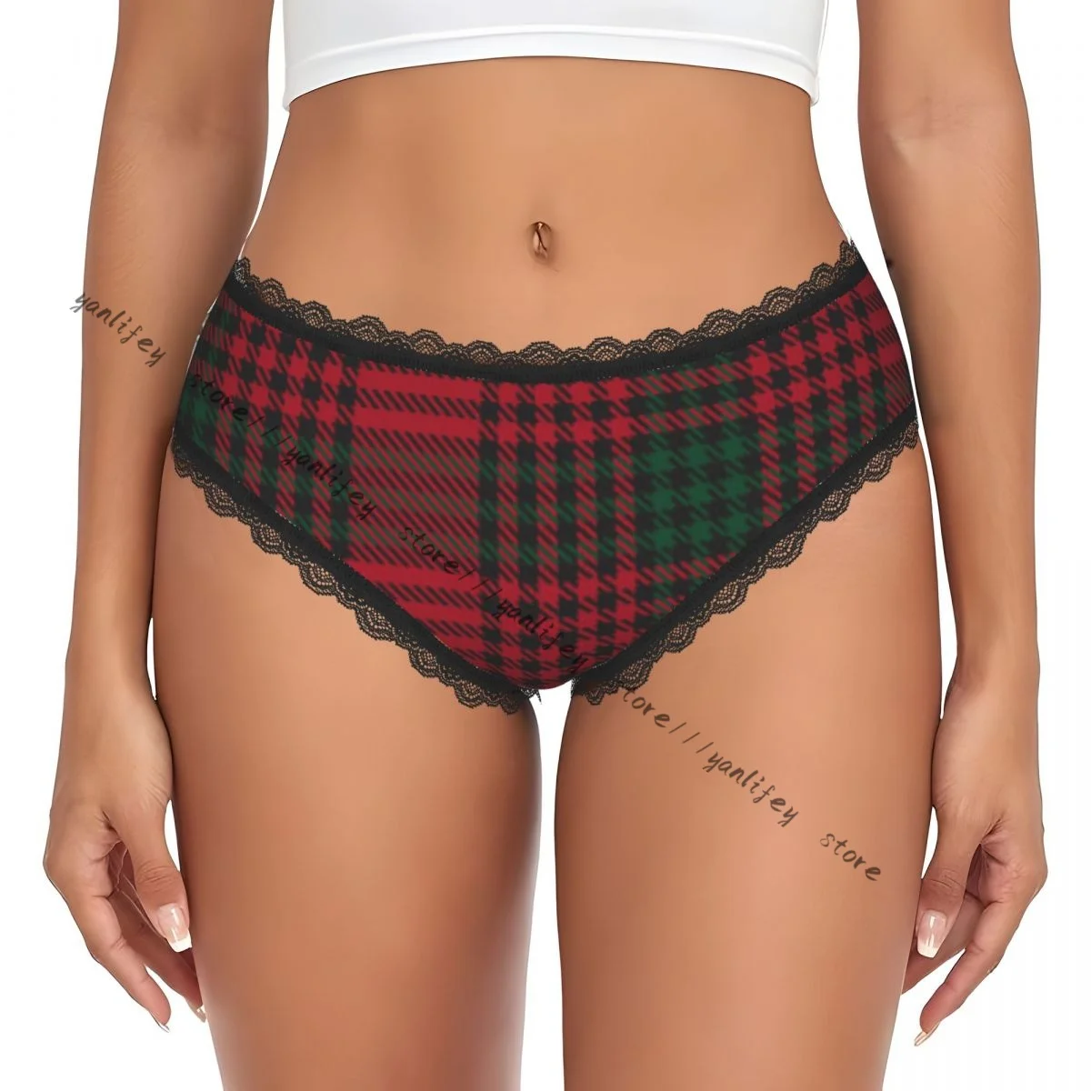 

Women Sexy Lace Triangle Panties Christmas Ombre Plaid Textured Low Waist Underwear