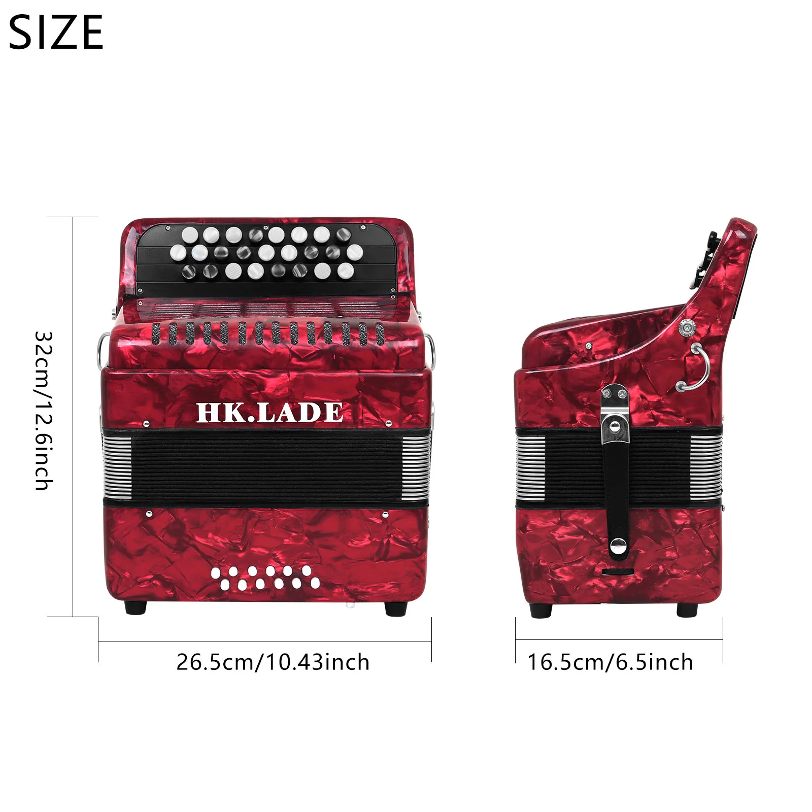 

HK.LADE Professional Bayan Accordion 25 Key 12 Bass Keyboard Red/Blue wooden structure Instrument ﻿for Beginner Friendly
