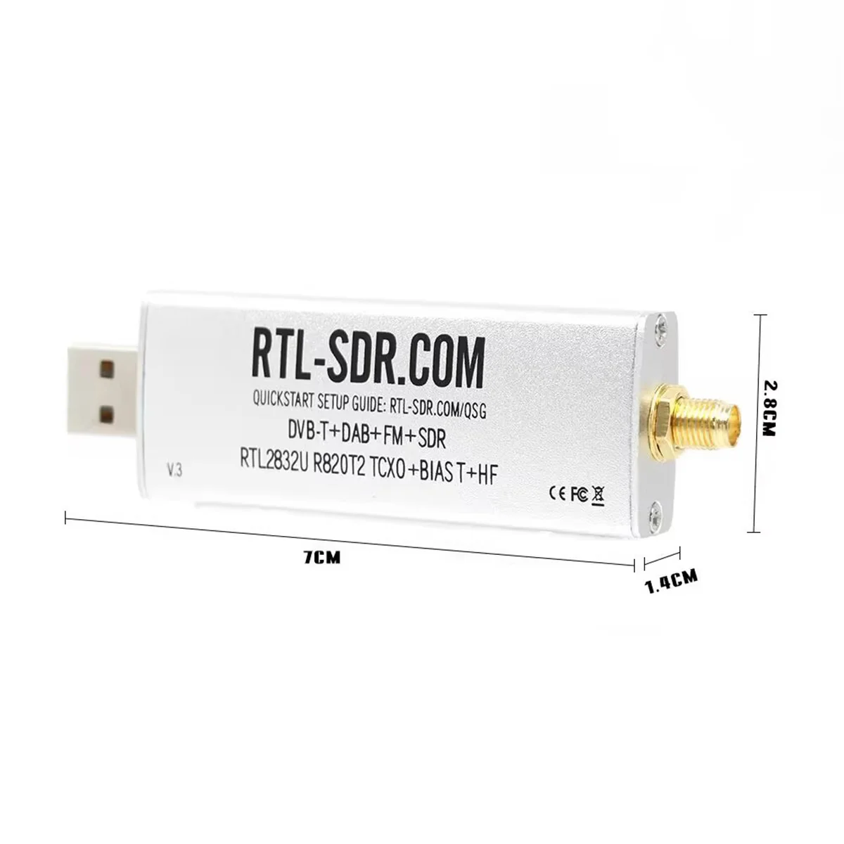 A57G-For RTL-SDR Blog V3 R820T2 TCXO Receiver HF BiasT SMA Software Defined Radio 500KHz-1766 MHz Up to 3.2 MHz