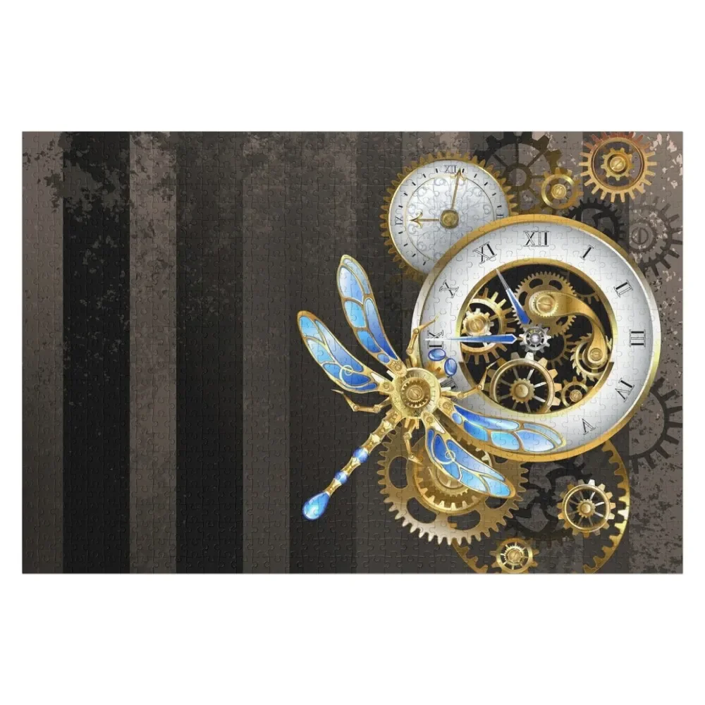 Steampunk Dials with Dragonfly Jigsaw Puzzle Iq Custom Wood Custom Name Child Toy Christmas Gifts Puzzle