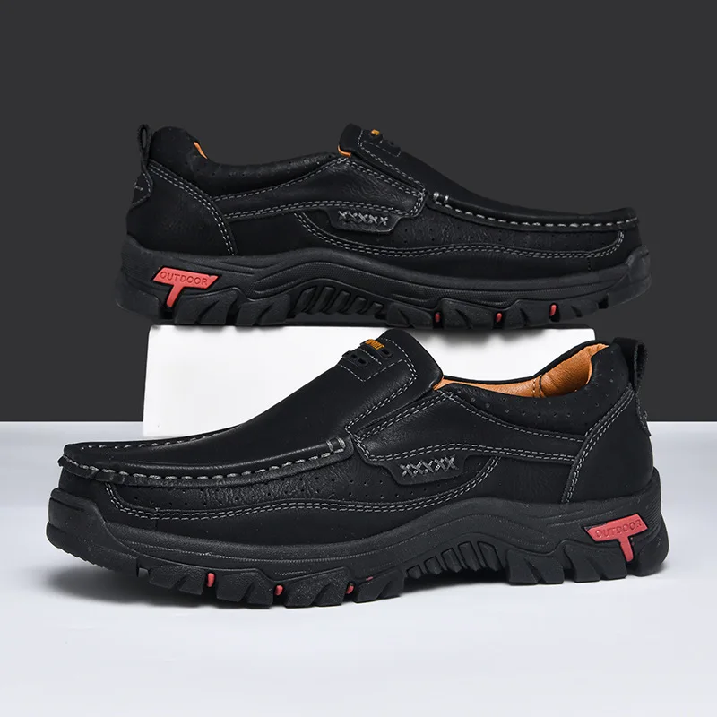 2025 ręcznie robione buty oryginalne skórzane buty na co dzień dla mężczyzn płaska platforma chodzenie obuwie outdoorowe mokasyny duże rozmiary 50 — zdjęcie 5