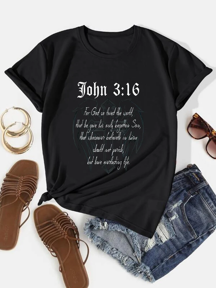 John 3:16 For God So Loved The World Summer t-shirtsteen Clothes T ShirtsRound neck printing womens t shirts