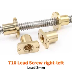 304 stainless steel  T10 Lead Screw right-left length100-1000mm OD10mm Lead 2mm with Nuts Brass H Flange Nut for 3D Printer part