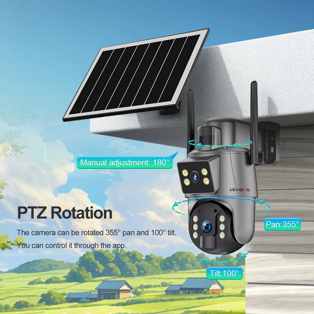 LS VISION 4K 8MP 2 -Screens 4G Solar Camera Outdoor Wireless PIR Human Auto Tracking Waterproof Surveillance Cameras UBOX App